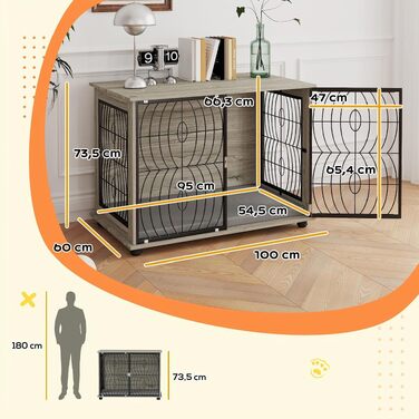 Клітка-тумба для собак PawHut: меблевий вольєр для дому, 100 x 60 x 73,5 см, сірий
