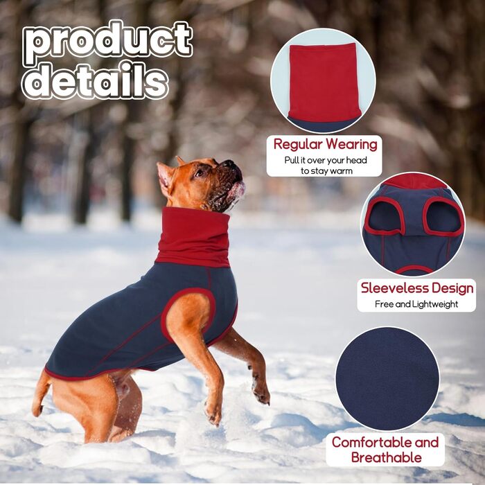 Пуловер для собак MHaustlie, теплий флісовий пуловер з коміром-гетром для маленьких собак, XXL, блакитний