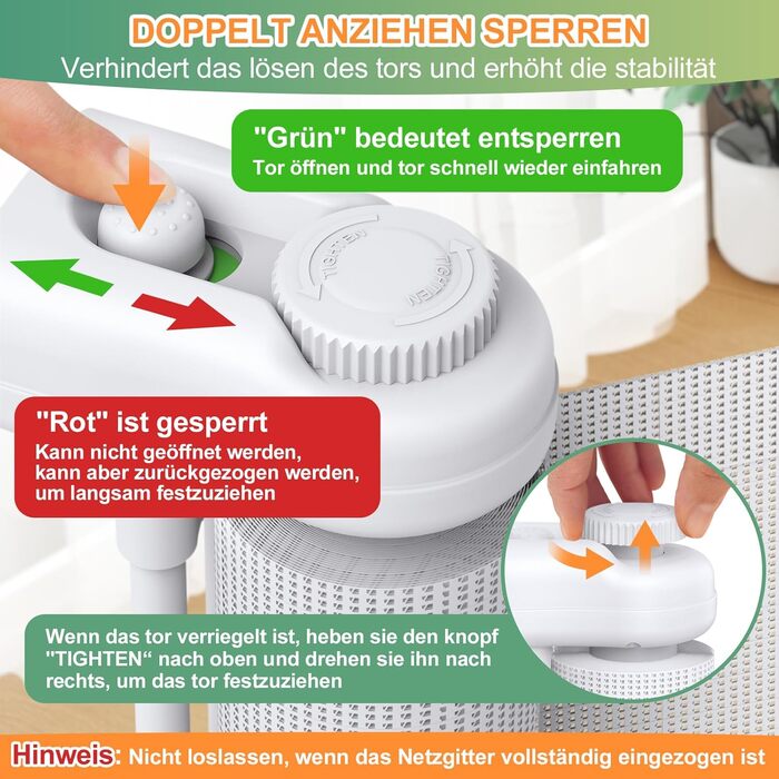 Розсувна захисна сітка для дитини та собаки, 400 см, біла. Захист для сходів/коридору/інтер'єру/екстер'єру. Висота 105 см, ширина 300 см.