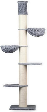 Дряпка для великих котів RHRQuality Maine Coon Tower Plus, до 295 см, 20 см сизалеві стовпи, світло-сіра