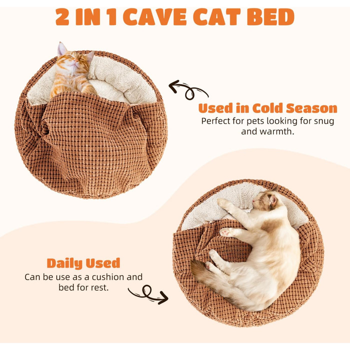 Квіткове ліжко для котів та маленьких собак Nobleza, кругле, миється, 65x58x16 см, коричневе