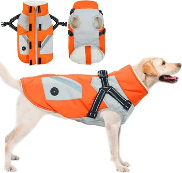 Зимовий одяг для собак: теплий водонепроникний одяг для собак з отвором для повідка (Оранжевий, M) Розмір M (обхват шиї 38 см, обхват грудей 53 см)