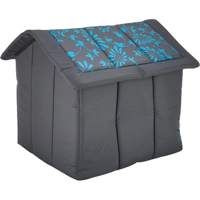 Будиночок для собак і котів HobbyDog XL 60x55x60 см, синій з квітами, знімний дах, для середніх порід, для дому