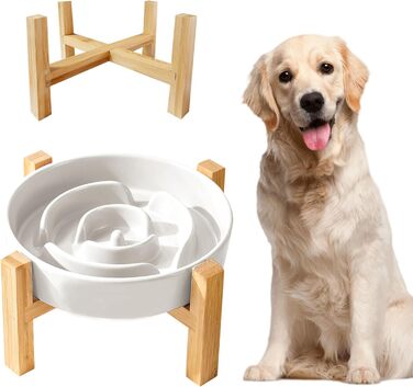 Антисліп миска для собак, кераміка, з підставкою, slow feeder, для середніх та великих собак, 19.5 см