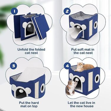 Кіт-будинок складний великий для котів та маленьких собак з когтеточкою та пухнастою кулькою, блакитний