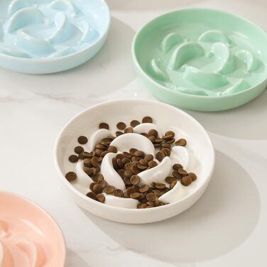 Набір мисок для котів Anti Schling Napf: 2 шт. з кераміки, для повільного годування, білі та блакитні