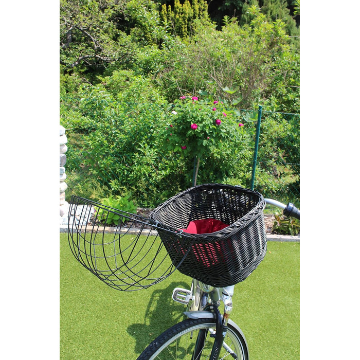 Кошик для собак на кермо велосипеда з плетеної лози з металевою сіткою та подушкою (чорний). Кошик для велосипеда з лози (без подушки)