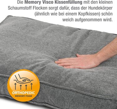 JAMAXX Преміум подушка для собак, ортопедична, 65x50 см, срібно-сірий колір, знімний чохол з Chinelle, м'яка наповнювач з Visco піни
