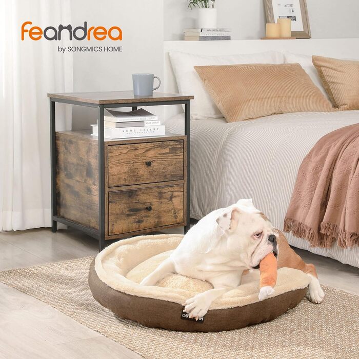 Ліжко для собак Feandrea, кошик для котів, доунат, діаметр 75 см, коричневий PGW075C01, розмір 75x75x12 см
