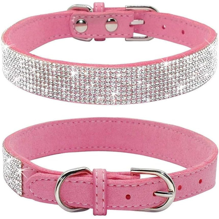 Нашийник та поводок для собак ETOPARS з паєтками та кристалами, рожевий (XS2)