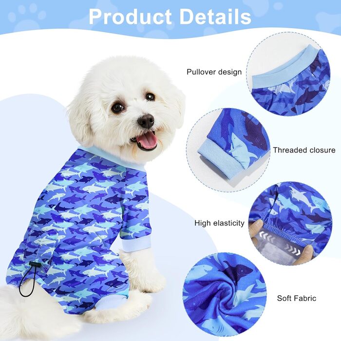 Піжама для собак Bienbee, комплект з 4 шт., розмір 3XL. М'яка, дихаюча, зручна, для цуценят та дорослих собак, великий вибір принтів (гусак, корова, блакитні акули, камуфляж)