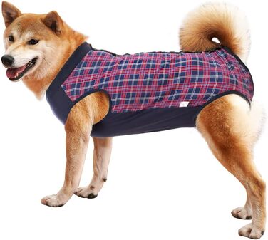 Комбінезон для собак, дихаючий, для захисту післяопераційних ран, альтернатива конусу, післяопераційний (S, 1 шт, синій+червоний)