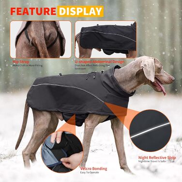 Водонепроникний теплий зимовий одяг для собак PETCUTE - куртка з отвором для шлейки, чорний, XXL