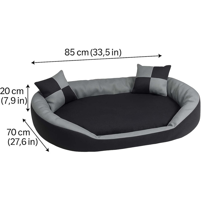 Ліжко для собак Hossis сіре, розмір L 110x80x20 см: м'яке, з подушкою, що перевертається, миється, для великих собак