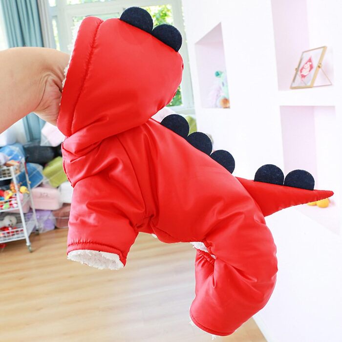 Зелений теплий костюм-перевдягання для собак у вигляді динозавра, XS