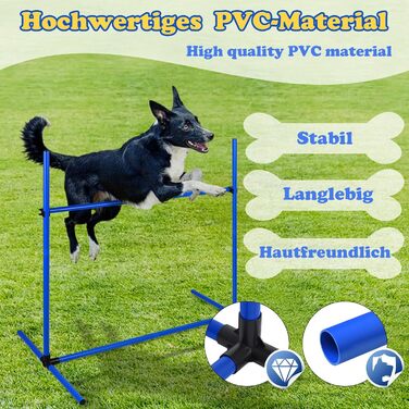 Набір для аджиліті для собак LZQ: комплектація включає 4 переносні бар'єри регульованої висоти, тренувальний набір для собак, фігури для слалому, сумка для перенесення, розмір 104x70x101 см, блакитний колір