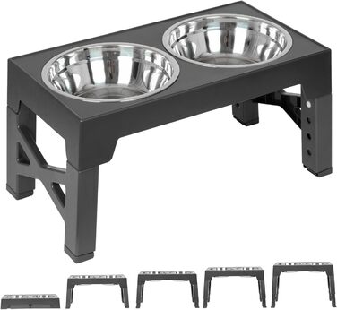 Підвищена годівниця для собак FOREYY з 2 мисками з нержавіючої сталі (1200 мл), регульована висота (8-31 см), стійка до ковзання, для середніх та великих собак (сіра)