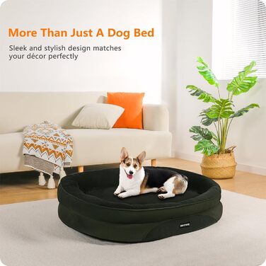 Ортопедичне ліжко для собак, лежанка для собак з підголовником, кошик для собак з неслизьким дном, знімний та пральний, для маленьких та середніх собак, 90 x 71 x 15 см, оливковий колір