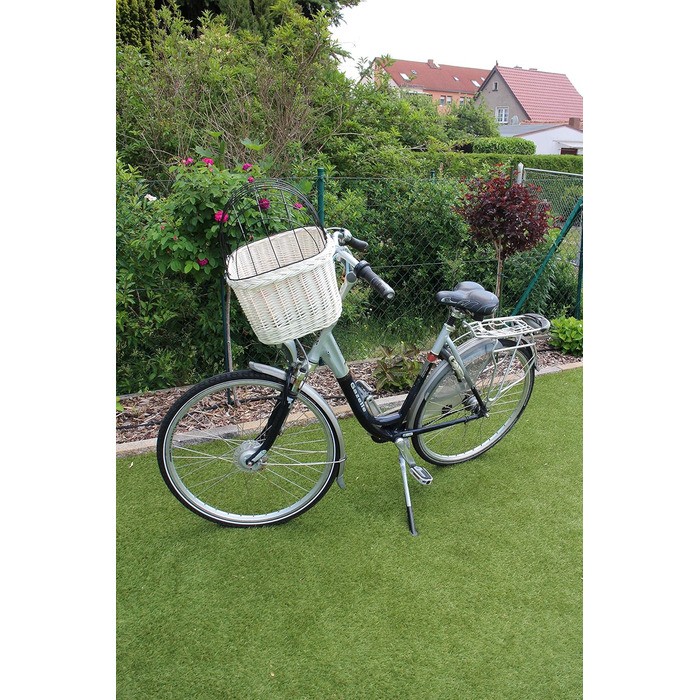 Корзина для собак на велосипедний кермо з ротангу з металевою сіткою та подушкою, білий ротанговий кошик для собак (з подушкою)