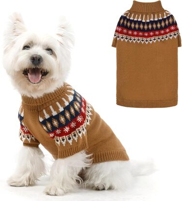 Пуловер для собак EXPAWLORER Fair Isle з візерунком Fair Isle - стильний одяг для собак, в'язана жилетка, пуловер для цуценят, теплий пуловер з коміром-стійкою для маленьких, середніх та великих собак, розмір M (бежевий, Small)