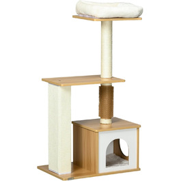 Дерев'яний кігтеточки PawHut для котів, 114 см, з будиночком та кігтедробилкою, для котів до 5 кг, дуб