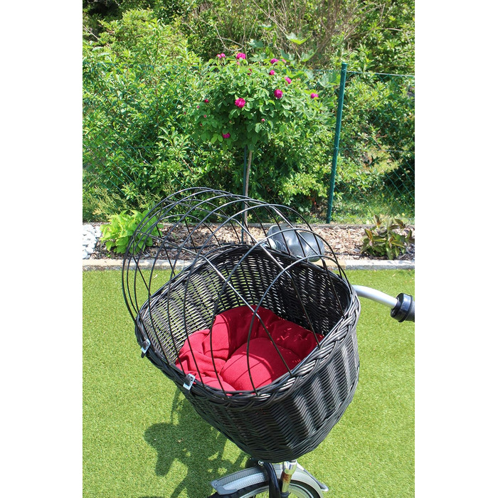 Корзина для велосипеда для собак з ротангу чорного кольору з металевою сіткою та подушкою. Різні розміри. Корзина на кермо для собак, ротанговий кошик, кошик на кермо, кошик для покупок, натуральний (L з подушкою)