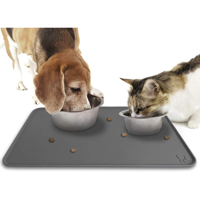 iGadgitz килимок для годівлі домашніх тварин, силіконовий, 47 x 30 см, неслизький, для собак та котів, сірий