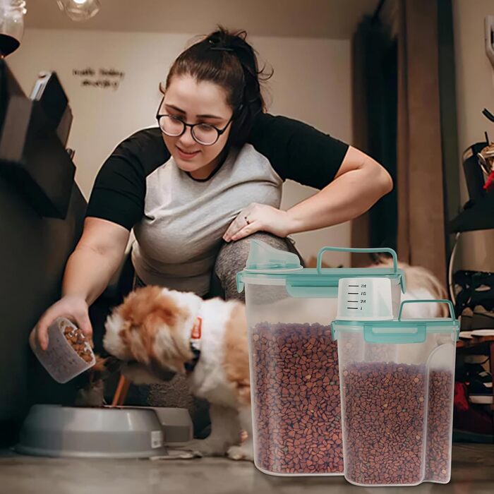 Контейнер для корму для собак 3-2,3 кг, велика насадка, BPA-free, пластиковий, з 4 герметичними закриттями, мірна склянка та ручка, легкий (Чіткий блакитний)