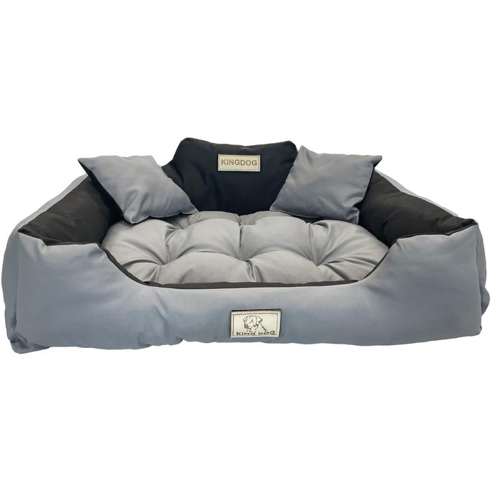 Лягушка для собак та котів KingDog з двома подушками, корзина для тварин, миється, водонепроникний PVC (100x75 см, темно-сірий)