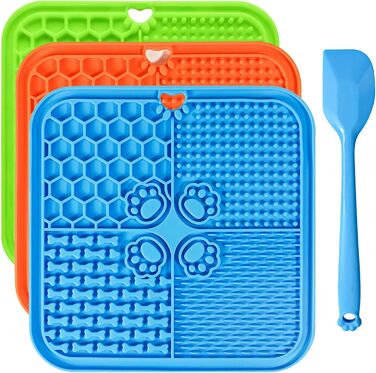 Килимок для годування собак з присосками, інтерактивна миска для собак та котів, антистрес, 3 шт. (7.87 x 7.87 дюймів) блакитний, оранжевий, зелений