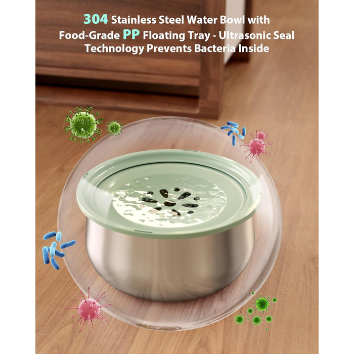 Миска для води для собак Stouchi, не розливається, нержавіюча сталь, велика місткість, повільний диспенсер води, антиковзаюча, для подорожей, зелений колір