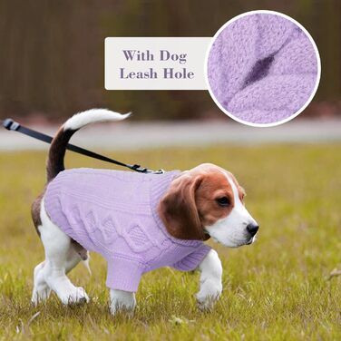 Пуловер для собак - простий та елегантний, теплий, з отвором для повідка, для середніх собак, Французький бульдог (Lila M) M(Обхват грудей 44см, довжина спини 34см), фіолетовий