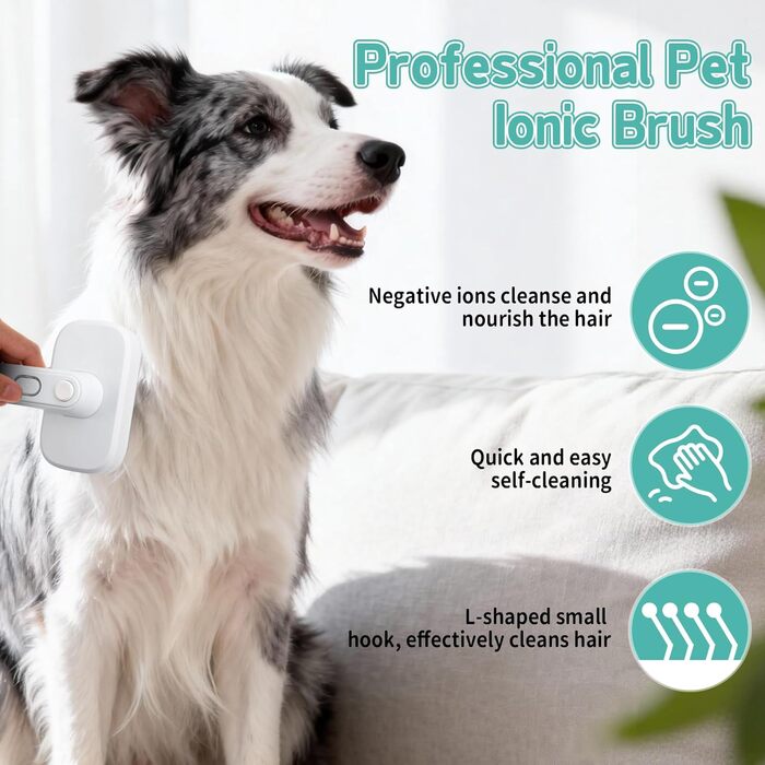Іонна щітка для тварин Pet Ion Brush - професійна самоочисна щітка для собак та котів, м'яке розчісування, гладке волосся, зменшення статичної електрики