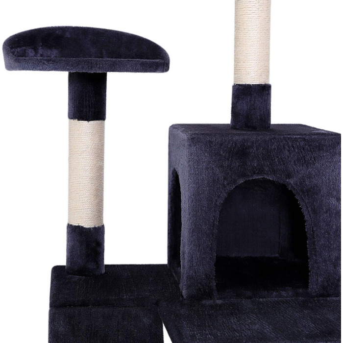 Дерево для котів Lionto з гамаком та тунелем, 133 см, з сизалевого мотузка та м'якого плюшу, зручні лежанки та печери, підходить для котів будь-якого розміру, темно-сірий