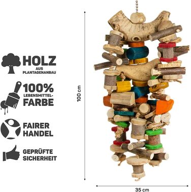 HappyBird Величезна іграшка для папуг Shredderspielzeug Giant Bam Tower 100x35x35 см з дерева яви