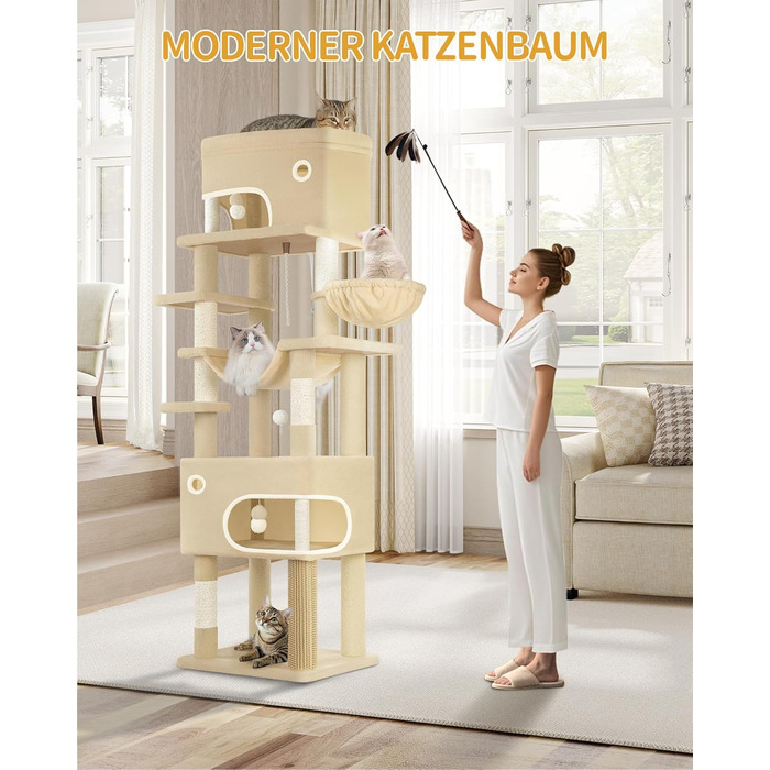 Драбина-кіготь для котів Hzuaneri MS17818SG, 178 см, XXL (60x50x203 см), бежева