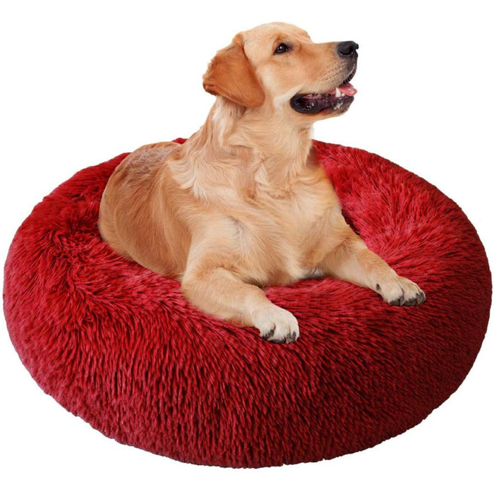 М'яке ліжко для собак та котів, софа, кругле плюшеве ліжко-кільце для великих собак, водонепроникне дно, 50/60 см (червоний)