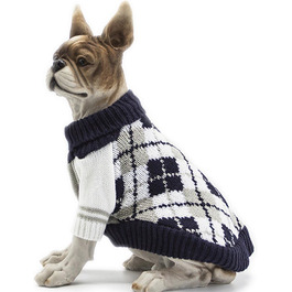 Теплий в'язаний пуловер для собак The Diamond Plaid, морського кольору, XL (вага 12.7-15.9 кг)