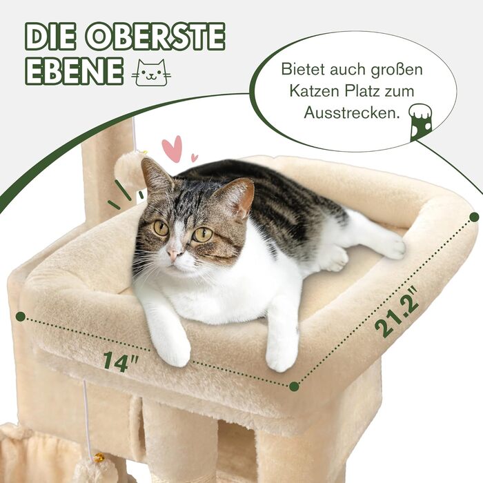 Декілька рівнів, гамак та кошики: кігтеточка MUTICOR для великих котів, 168 см, бежева