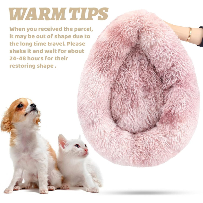 Крісло-лежанка для собак та котів Fuzzy Donut, рожеве, 50.8 x 50.8 см, з плюшем, заспокоює, для здорового сну