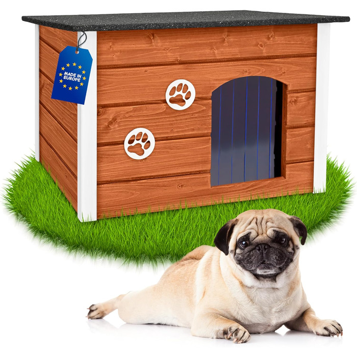 Будка для собак середніх порід Outentin - теак, 76x60x60 см - тепла, ізольована, для вулиці