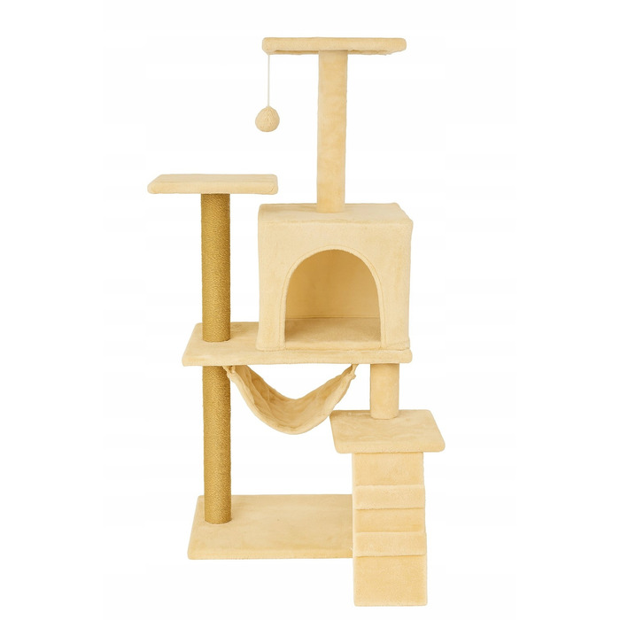 Багатоярусна кігтеточка Pet HOBBY бежева, 101-160 см, з будиночком та гамаком