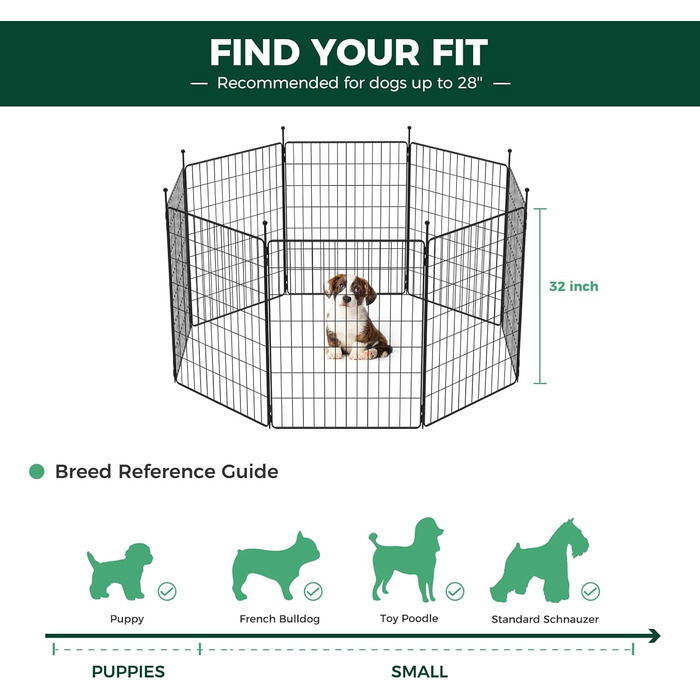 FXW MiniPaws загорожа для собак та цуценят, 8 панелей, 51 см, переносна, для дому, двору, кемпінгу