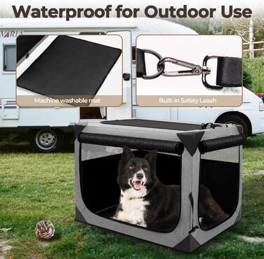 Складана переносна будка для собак великих порід, м'яка, для подорожей, для дому та вулиці, з міцним сітковим вікном (темно-сірий), 91.4 x 63.5 x 63.5 см