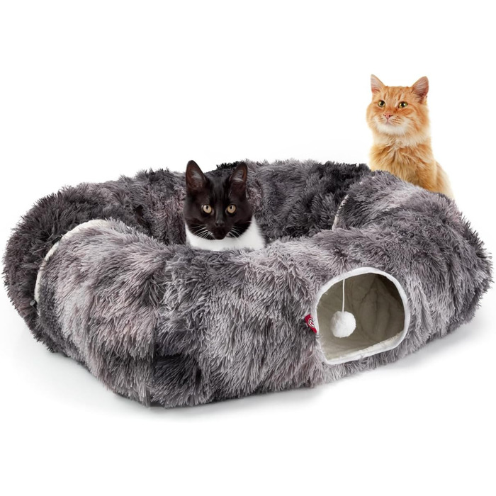 Преміум тунель для котів CUBI від CanadianCat Company: XXL з місцем для сну та м'яким лежанком, підходить для великих котів, темно-сірий, 100 x 80 x 26 см