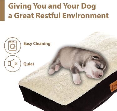 Ортопедична подушка для собак Ellie-Bo, віскоеластичний наповнювач, підкладка з штучного замшу, з овечкою, розмір L, 91,4 см, чорна [L87 x W57 x H6cm]