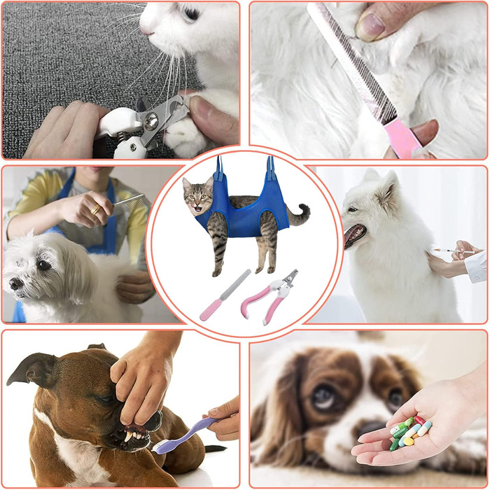 Набір для догляду за собаками та котами Allazone: гамак, триммер, щітка, інструменти для грумінгу, аксесуари для купання (блакитний)