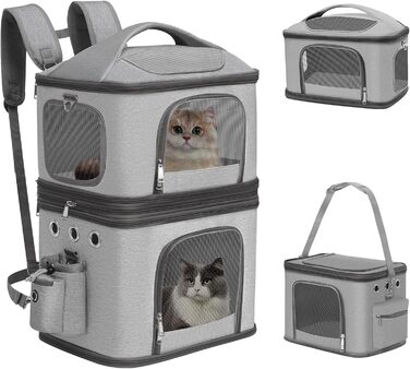 Рюкзак-переноска для котів FASNATI на 2 котів до 12 кг, сірий, для подорожей та кемпінгу