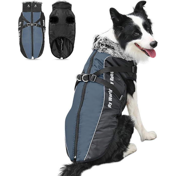 Водонепроникний теплий зимовий одяг для собак ALLSOPETS з світловідбиваючими смугами. Зимова жилетка для собак, теплий одяг для собак (Meteoritgrau, 3XL)