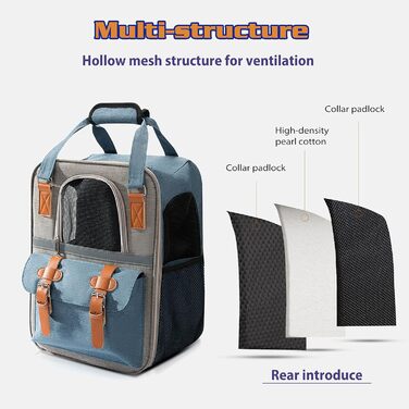 Рюкзак для собак та котів PETCUTE, дихаючий, для маленьких тварин, з відбиваючим ременем, складаний, знімний килимок, внутрішній ремінь безпеки, для прогулянок (Блакитний)